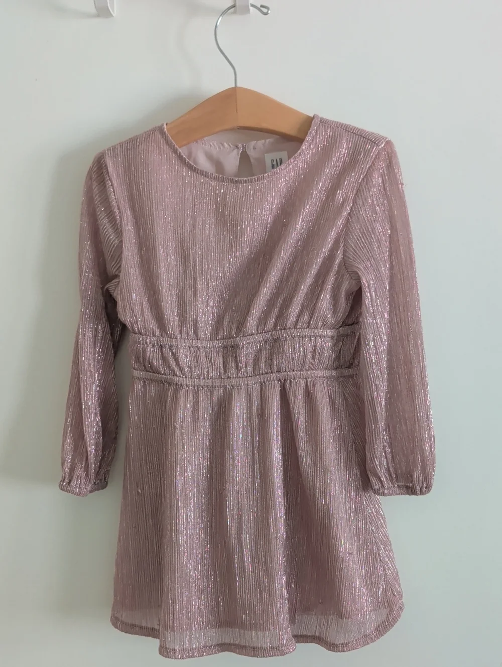 GAP Shimmery Rose Gold Long-Sleeve Girls Dress